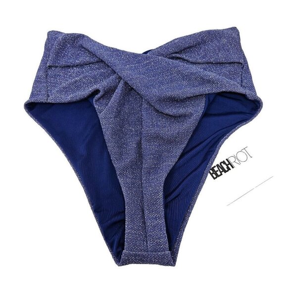 Beach Riot Zurie Bikini Bottom Blue Womens Size S Metallic Summer Beach Vacation - Picture 1 of 6